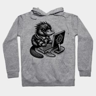 Punk Rock Oddcore Goth Platypus on Computer Vintage Style Hoodie